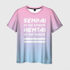 Мужская футболка 3D с принтом Senpai in the streets в Екатеринбурге, 100% полиэфир | прямой крой, круглый вырез горловины, длина до линии бедер | ahegao | kawaii | lips | o face | senpai | аниме | ахегао | семпай | сенпай