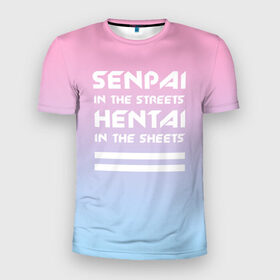 Мужская футболка 3D спортивная с принтом Senpai in the streets в Екатеринбурге, 100% полиэстер с улучшенными характеристиками | приталенный силуэт, круглая горловина, широкие плечи, сужается к линии бедра | ahegao | kawaii | lips | o face | senpai | аниме | ахегао | семпай | сенпай