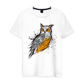 Мужская футболка хлопок с принтом Эскиз филина в Екатеринбурге, 100% хлопок | прямой крой, круглый вырез горловины, длина до линии бедер, слегка спущенное плечо. | карандаш | набросок | птица | рисунок | сова | филин | хищник | эскиз