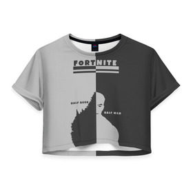 Женская футболка 3D укороченная с принтом Человек-Куст Fortnite в Екатеринбурге, 100% полиэстер | круглая горловина, длина футболки до линии талии, рукава с отворотами | battle | bush | fortnite | half | man | ninja | royale | битва | кефир | королевская | куст | наполовину | нинздя | победа | форт | фортнайт | форточка | человек