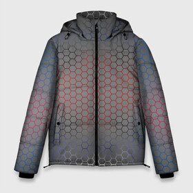 Мужская зимняя куртка 3D с принтом Кевлар Color Big в Екатеринбурге, верх — 100% полиэстер; подкладка — 100% полиэстер; утеплитель — 100% полиэстер | длина ниже бедра, свободный силуэт Оверсайз. Есть воротник-стойка, отстегивающийся капюшон и ветрозащитная планка. 

Боковые карманы с листочкой на кнопках и внутренний карман на молнии. | Тематика изображения на принте: абстракция | градиент | камуфляж | карбон | кевлар | россия | соты | триколор