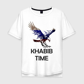 Мужская футболка хлопок Oversize с принтом Khabib time в Екатеринбурге, 100% хлопок | свободный крой, круглый ворот, “спинка” длиннее передней части | 