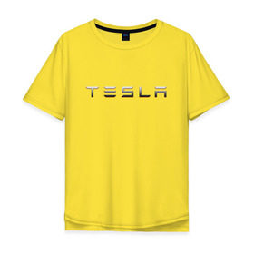 Мужская футболка хлопок Oversize с принтом TESLA в Екатеринбурге, 100% хлопок | свободный крой, круглый ворот, “спинка” длиннее передней части | brand | car | elon mask | tesla | авто | бренд | илон | илон маск | маск | машина | тесла | электрокар