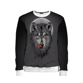 Детский свитшот 3D с принтом Волк Облизывается в Екатеринбурге, 100% полиэстер | свободная посадка, прямой крой, мягкая тканевая резинка на рукавах и понизу свитшота | forest | grey | moon | werewolf | werewolfs | white | wolf | wolfs | белый | волк | волки | волчата | волченок | волчица | волчицы | лес | луна | оборотень | оборотни | серый | язык