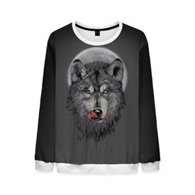 Мужской свитшот 3D с принтом Волк Облизывается в Екатеринбурге, 100% полиэстер с мягким внутренним слоем | круглый вырез горловины, мягкая резинка на манжетах и поясе, свободная посадка по фигуре | forest | grey | moon | werewolf | werewolfs | white | wolf | wolfs | белый | волк | волки | волчата | волченок | волчица | волчицы | лес | луна | оборотень | оборотни | серый | язык