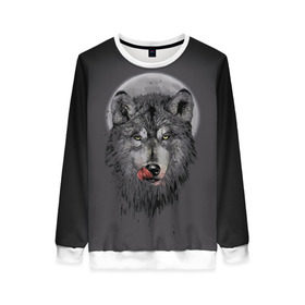Женский свитшот 3D с принтом Волк Облизывается в Екатеринбурге, 100% полиэстер с мягким внутренним слоем | круглый вырез горловины, мягкая резинка на манжетах и поясе, свободная посадка по фигуре | forest | grey | moon | werewolf | werewolfs | white | wolf | wolfs | белый | волк | волки | волчата | волченок | волчица | волчицы | лес | луна | оборотень | оборотни | серый | язык