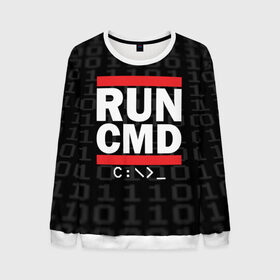 Мужской свитшот 3D с принтом RUN CMD в Екатеринбурге, 100% полиэстер с мягким внутренним слоем | круглый вырез горловины, мягкая резинка на манжетах и поясе, свободная посадка по фигуре | admin | administrator | calm | cmd | code | coder | coding | dmc | engineer | job | keep | programmer | run | администратор | айти | инженер | код | кодинг | программа | программист | профессия | сисадмин