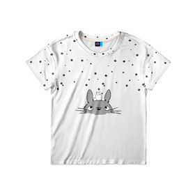 Детская футболка 3D с принтом Totoro The Rain в Екатеринбурге, 100% гипоаллергенный полиэфир | прямой крой, круглый вырез горловины, длина до линии бедер, чуть спущенное плечо, ткань немного тянется | Тематика изображения на принте: аниме | дождь | тоторо