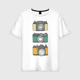 Женская футболка хлопок Oversize с принтом Фотограф в Екатеринбурге, 100% хлопок | свободный крой, круглый ворот, спущенный рукав, длина до линии бедер
 | photo | retro | ломо | ломография | ретро | фотоаппарат