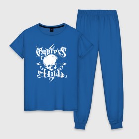 Женская пижама хлопок с принтом Cypress Hill в Екатеринбурге, 100% хлопок | брюки и футболка прямого кроя, без карманов, на брюках мягкая резинка на поясе и по низу штанин | cypress hill | hip hop | music | rap | музыка | рэп | хип хоп | череп