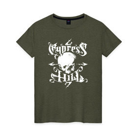 Женская футболка хлопок с принтом Cypress Hill в Екатеринбурге, 100% хлопок | прямой крой, круглый вырез горловины, длина до линии бедер, слегка спущенное плечо | cypress hill | hip hop | music | rap | музыка | рэп | хип хоп | череп