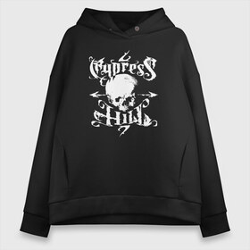 Женское худи Oversize хлопок с принтом Cypress Hill в Екатеринбурге, френч-терри — 70% хлопок, 30% полиэстер. Мягкий теплый начес внутри —100% хлопок | боковые карманы, эластичные манжеты и нижняя кромка, капюшон на магнитной кнопке | cypress hill | hip hop | music | rap | музыка | рэп | хип хоп | череп