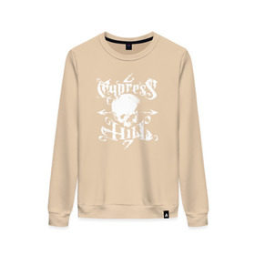 Женский свитшот хлопок с принтом Cypress Hill в Екатеринбурге, 100% хлопок | прямой крой, круглый вырез, на манжетах и по низу широкая трикотажная резинка  | cypress hill | hip hop | music | rap | музыка | рэп | хип хоп | череп