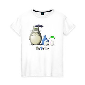 Женская футболка хлопок с принтом Totoro в Екатеринбурге, 100% хлопок | прямой крой, круглый вырез горловины, длина до линии бедер, слегка спущенное плечо | Тематика изображения на принте: anime | totoro | анимэ | тоторо | черные чернушки
