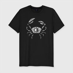 Мужская футболка премиум с принтом Рак в Екатеринбурге, 92% хлопок, 8% лайкра | приталенный силуэт, круглый вырез ворота, длина до линии бедра, короткий рукав | животные | звезды | знаки зодиака | люди | минимализм | рак | символы | стиль