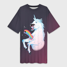 Платье-футболка 3D с принтом Чужой Единорог в Екатеринбурге,  |  | alien | corn | horse | magic | movie | predator | rainbow | unicorn | unicorns | волшебство | единорог | единороги | животное | лошадка | лошадь | магия | пони | радуга | рог | рога | сказка | фильм | хищник | чужой