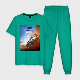 Мужская пижама хлопок с принтом Forza Horizon 4 в Екатеринбурге, 100% хлопок | брюки и футболка прямого кроя, без карманов, на брюках мягкая резинка на поясе и по низу штанин
 | auto | car | forza | game | horizon | mclaren | motorsport | race | авто | гонки | игра | машина