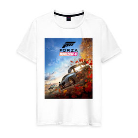 Мужская футболка хлопок с принтом Forza Horizon 4 в Екатеринбурге, 100% хлопок | прямой крой, круглый вырез горловины, длина до линии бедер, слегка спущенное плечо. | auto | car | forza | game | horizon | mclaren | motorsport | race | авто | гонки | игра | машина
