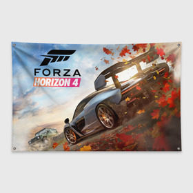 Флаг-баннер с принтом Forza Horizon 4 в Екатеринбурге, 100% полиэстер | размер 67 х 109 см, плотность ткани — 95 г/м2; по краям флага есть четыре люверса для крепления | auto | car | forza | game | horizon | mclaren | motorsport | race | авто | гонки | игра | машина