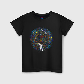 Детская футболка хлопок с принтом КосмоDj в Екатеринбурге, 100% хлопок | круглый вырез горловины, полуприлегающий силуэт, длина до линии бедер | Тематика изображения на принте: dj | space | астронавт | диджей | диск | космонавт | космос | музыка | планеты | пластинка | солнечная система