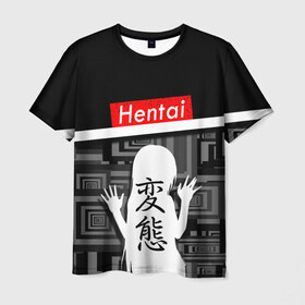 Мужская футболка 3D с принтом Hentai в Екатеринбурге, 100% полиэфир | прямой крой, круглый вырез горловины, длина до линии бедер | ahegao | kawai | kowai | oppai | otaku | senpai | sugoi | waifu | yandere | ахегао | ковай | отаку | сенпай | яндере