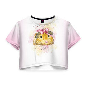 Женская футболка Cropp-top с принтом Морская свинка акварелью в Екатеринбурге, 100% полиэстер | круглая горловина, длина футболки до линии талии, рукава с отворотами | акварель | грызун | милота | морская | свинка | хомяк