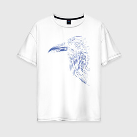 Женская футболка хлопок Oversize с принтом Ночной ворон в Екатеринбурге, 100% хлопок | свободный крой, круглый ворот, спущенный рукав, длина до линии бедер
 | ворон | глаз | клюв | минимализм | ночь | перья | птица | рисунок | тень | хищник