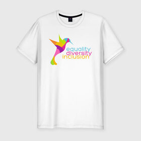 Мужская футболка премиум с принтом Equality diversity inclusion в Екатеринбурге, 92% хлопок, 8% лайкра | приталенный силуэт, круглый вырез ворота, длина до линии бедра, короткий рукав | 