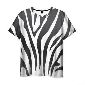 Мужская футболка 3D с принтом Зебра принт в Екатеринбурге, 100% полиэфир | прямой крой, круглый вырез горловины, длина до линии бедер | абстракция | африка | белый | зебра | парнокопытное | принт | сафари | чб | черный