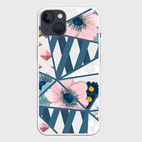 Чехол для iPhone 13 с принтом Геометрия цветов в Екатеринбурге,  |  | геометрия | полосы | роза | розовый | синий | цветы