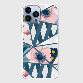 Чехол для iPhone 13 Pro Max с принтом Геометрия цветов в Екатеринбурге,  |  | геометрия | полосы | роза | розовый | синий | цветы
