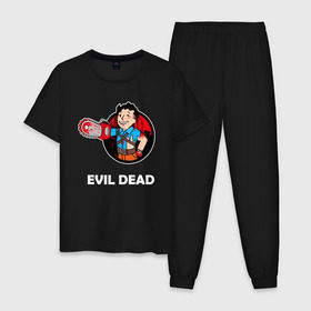 Мужская пижама хлопок с принтом EVIL DEAD в Екатеринбурге, 100% хлопок | брюки и футболка прямого кроя, без карманов, на брюках мягкая резинка на поясе и по низу штанин
 | Тематика изображения на принте: fallout | groovy | halloween | the evil dead | vault boy | брюс кэмпбелл | зловещие мертвецы | ужастик | хеллоуин | черная книга | эш | эш против зловещих мертвецов | эш уильямс