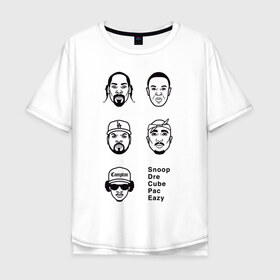 Мужская футболка хлопок Oversize с принтом West Coast rap в Екатеринбурге, 100% хлопок | свободный крой, круглый ворот, “спинка” длиннее передней части | 2pac | cube | dogg | dre | eazy | ice | makaveli | snoop | гангста рэп | реп | хип хоп