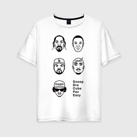 Женская футболка хлопок Oversize с принтом West Coast rap в Екатеринбурге, 100% хлопок | свободный крой, круглый ворот, спущенный рукав, длина до линии бедер
 | 2pac | cube | dogg | dre | eazy | ice | makaveli | snoop | гангста рэп | реп | хип хоп