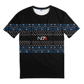 Мужская футболка 3D с принтом N7 Вязаный в Екатеринбурге, 100% полиэфир | прямой крой, круглый вырез горловины, длина до линии бедер | Тематика изображения на принте: вязка | зима | новый год | свитер | теплый