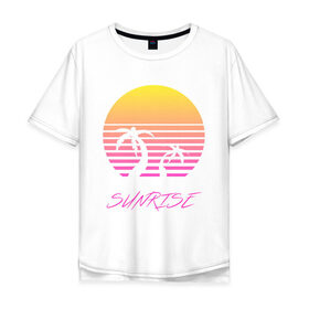 Мужская футболка хлопок Oversize с принтом Retro sunrise в Екатеринбурге, 100% хлопок | свободный крой, круглый ворот, “спинка” длиннее передней части | retro | sunrise | пальмы | розовый | солнце
