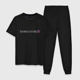 Мужская пижама хлопок с принтом Darksiders 3 в Екатеринбурге, 100% хлопок | брюки и футболка прямого кроя, без карманов, на брюках мягкая резинка на поясе и по низу штанин
 | 3 | darkside | darksider | darksiders | апокалипсиса | всадники | даркайдерс | дарксайд | дарксайдер | лого | логотип | ярость