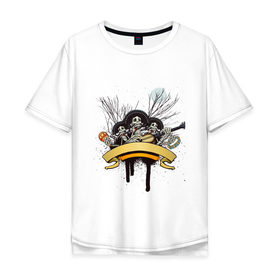 Мужская футболка хлопок Oversize с принтом Музыкальные черепа в Екатеринбурге, 100% хлопок | свободный крой, круглый ворот, “спинка” длиннее передней части | Тематика изображения на принте: 