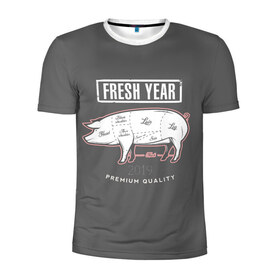 Мужская футболка 3D спортивная с принтом Fresh Year 2019 в Екатеринбурге, 100% полиэстер с улучшенными характеристиками | приталенный силуэт, круглая горловина, широкие плечи, сужается к линии бедра | 2019 | merry christmas | new year | год свиньи | зима | новый год | поросенок | праздник | рождество | свинка | свинья
