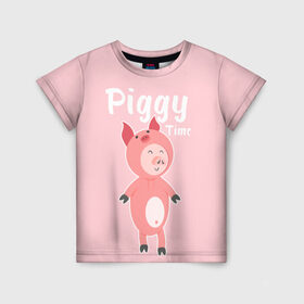 Детская футболка 3D с принтом Piggy Time в Екатеринбурге, 100% гипоаллергенный полиэфир | прямой крой, круглый вырез горловины, длина до линии бедер, чуть спущенное плечо, ткань немного тянется | 2019 | merry christmas | new year | год свиньи | зима | новый год | поросенок | праздник | рождество | свинка | свинья