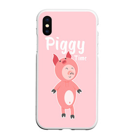 Чехол для iPhone XS Max матовый с принтом Piggy Time в Екатеринбурге, Силикон | Область печати: задняя сторона чехла, без боковых панелей | 2019 | merry christmas | new year | год свиньи | зима | новый год | поросенок | праздник | рождество | свинка | свинья