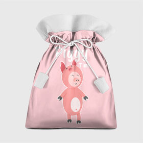 Подарочный 3D мешок с принтом Piggy Time в Екатеринбурге, 100% полиэстер | Размер: 29*39 см | 2019 | merry christmas | new year | год свиньи | зима | новый год | поросенок | праздник | рождество | свинка | свинья
