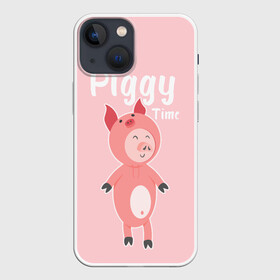 Чехол для iPhone 13 mini с принтом Piggy Time в Екатеринбурге,  |  | 2019 | merry christmas | new year | год свиньи | зима | новый год | поросенок | праздник | рождество | свинка | свинья