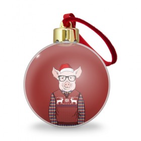 Ёлочный шар с принтом New Year Pig в Екатеринбурге, Пластик | Диаметр: 77 мм | 2019 | merry christmas | new year | год свиньи | зима | новый год | поросенок | праздник | рождество | свинка | свинья