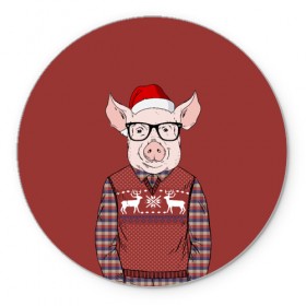 Коврик круглый с принтом New Year Pig в Екатеринбурге, резина и полиэстер | круглая форма, изображение наносится на всю лицевую часть | 2019 | merry christmas | new year | год свиньи | зима | новый год | поросенок | праздник | рождество | свинка | свинья