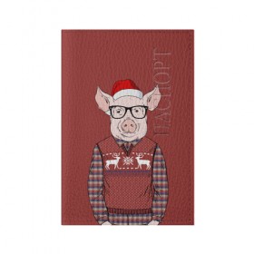 Обложка для паспорта матовая кожа с принтом New Year Pig в Екатеринбурге, натуральная матовая кожа | размер 19,3 х 13,7 см; прозрачные пластиковые крепления | 2019 | merry christmas | new year | год свиньи | зима | новый год | поросенок | праздник | рождество | свинка | свинья