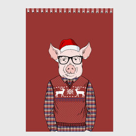 Скетчбук с принтом New Year Pig в Екатеринбурге, 100% бумага
 | 48 листов, плотность листов — 100 г/м2, плотность картонной обложки — 250 г/м2. Листы скреплены сверху удобной пружинной спиралью | 2019 | merry christmas | new year | год свиньи | зима | новый год | поросенок | праздник | рождество | свинка | свинья