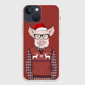 Чехол для iPhone 13 mini с принтом New Year Pig в Екатеринбурге,  |  | 2019 | merry christmas | new year | год свиньи | зима | новый год | поросенок | праздник | рождество | свинка | свинья