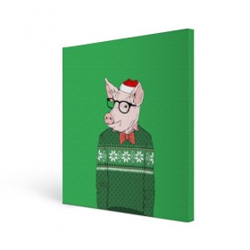 Холст квадратный с принтом New Year Hipster Pig в Екатеринбурге, 100% ПВХ |  | Тематика изображения на принте: 2019 | merry christmas | new year | год свиньи | зима | новый год | поросенок | праздник | рождество | свинка | свинья