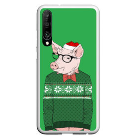 Чехол для Honor P30 с принтом New Year Hipster Pig в Екатеринбурге, Силикон | Область печати: задняя сторона чехла, без боковых панелей | Тематика изображения на принте: 2019 | merry christmas | new year | год свиньи | зима | новый год | поросенок | праздник | рождество | свинка | свинья